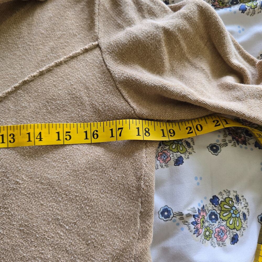 Athleta Sweater Dress Women L British Tan Cowl Neck Asymmetrical Seam Knit Cozy - Picture 6 of 8